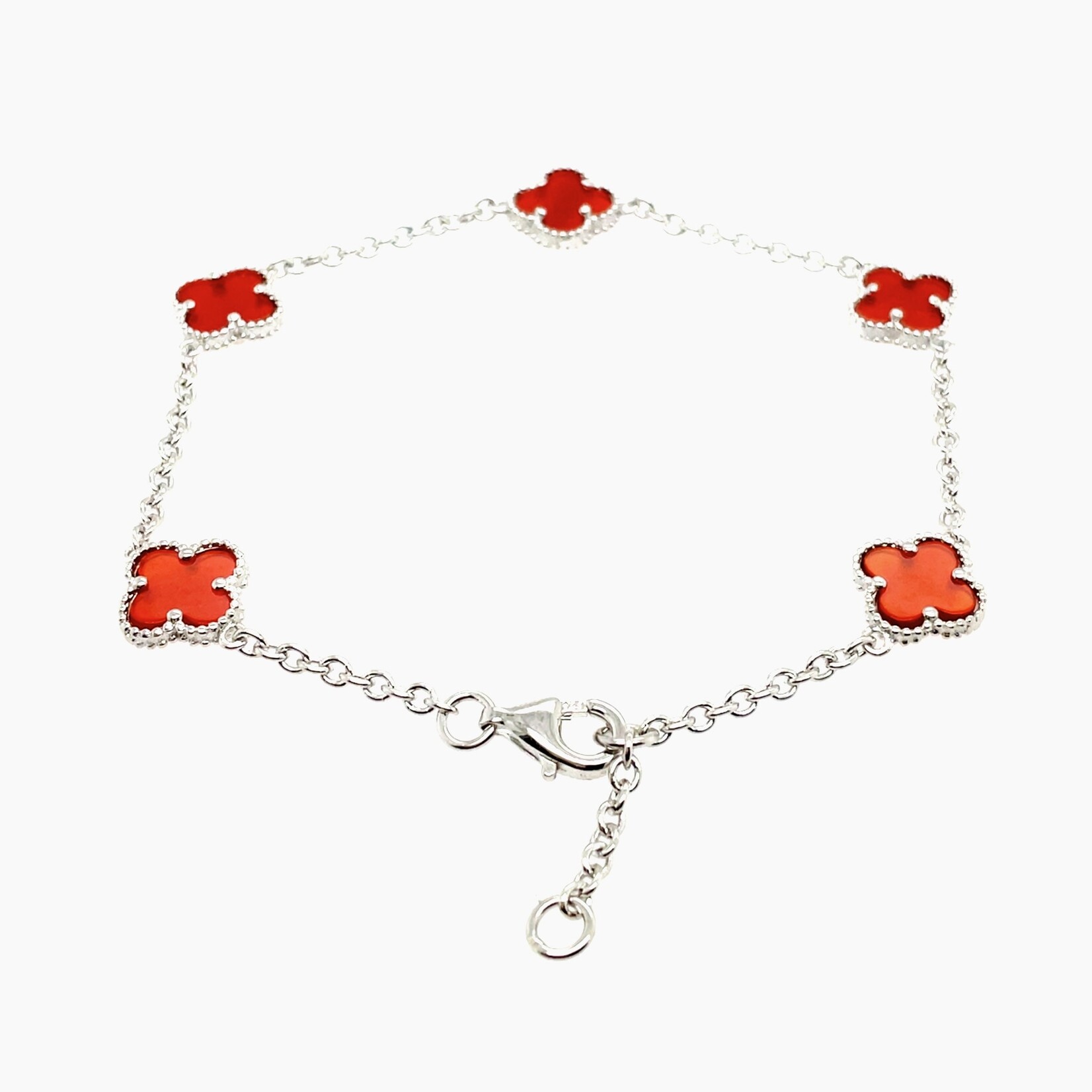 Sterling Silver /Rhodium Red Clover  Adj Bracelet 6.5 to 7.5