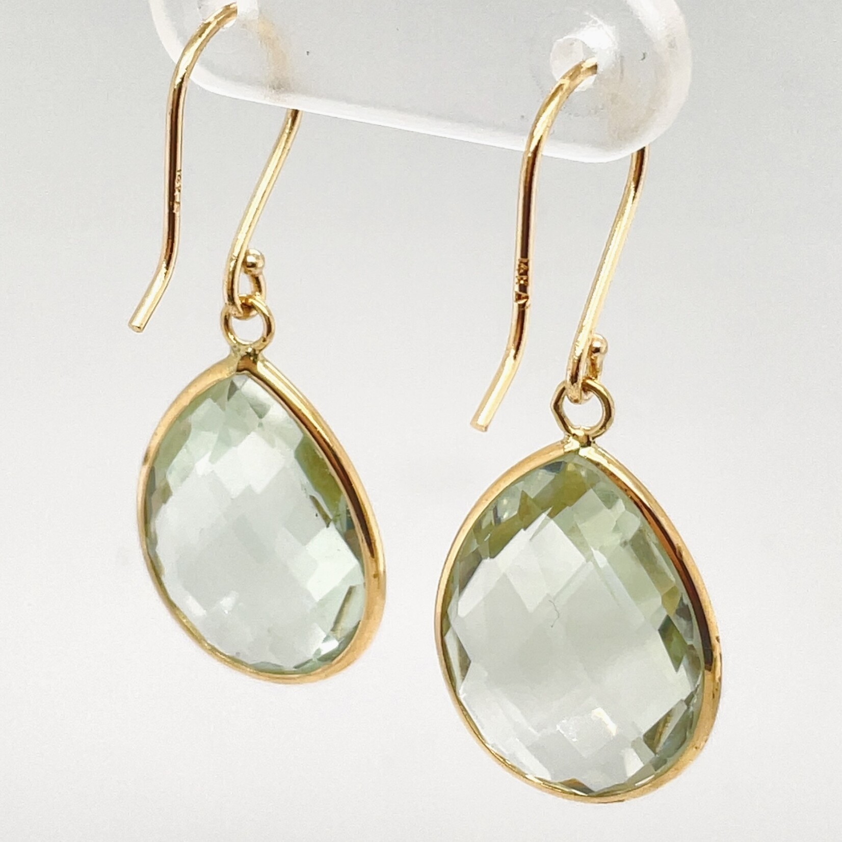 14 KT YG Prisiolite Pear Dangle Earrings