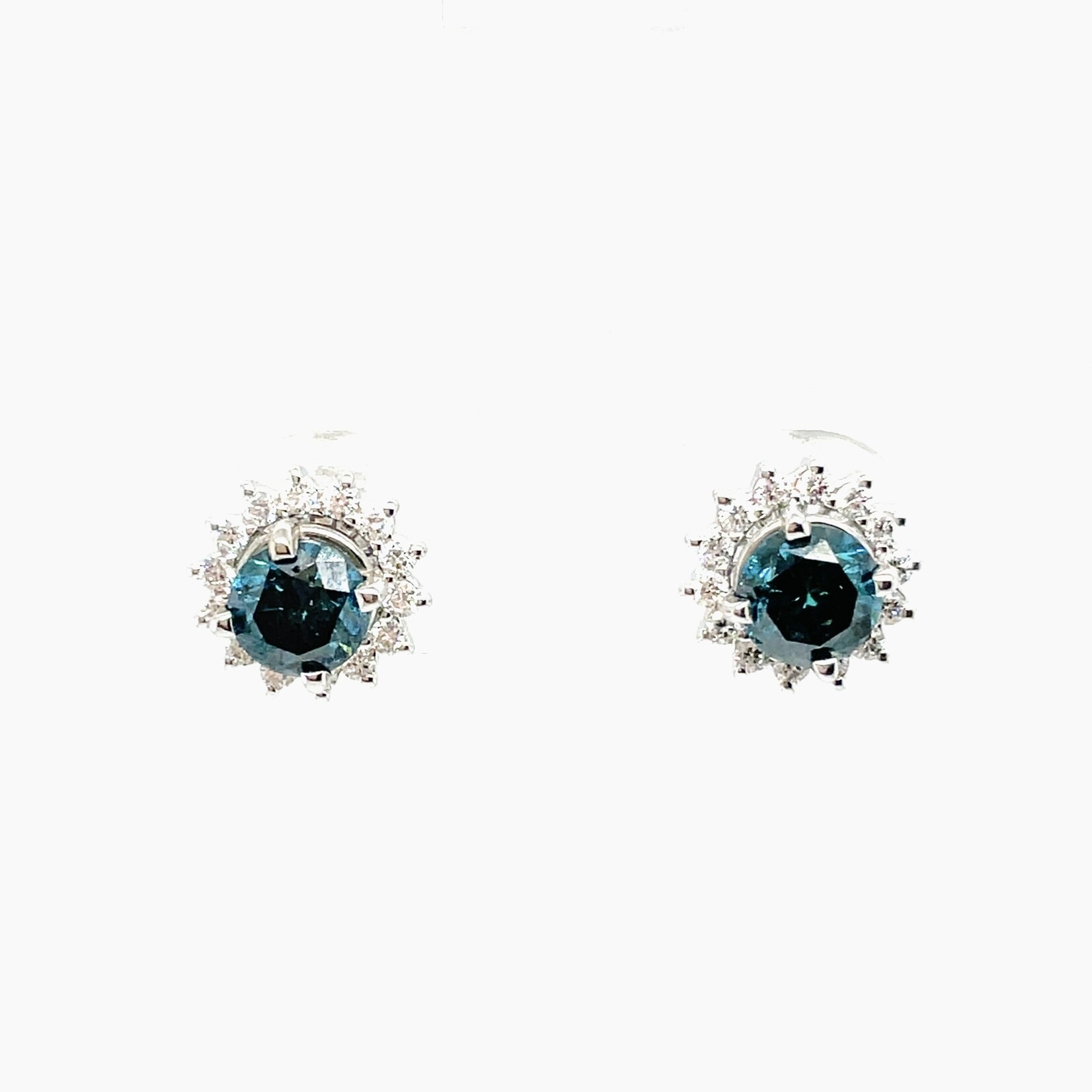 14 Kt WG Blue Diamond Earrings 1.00 Ctw