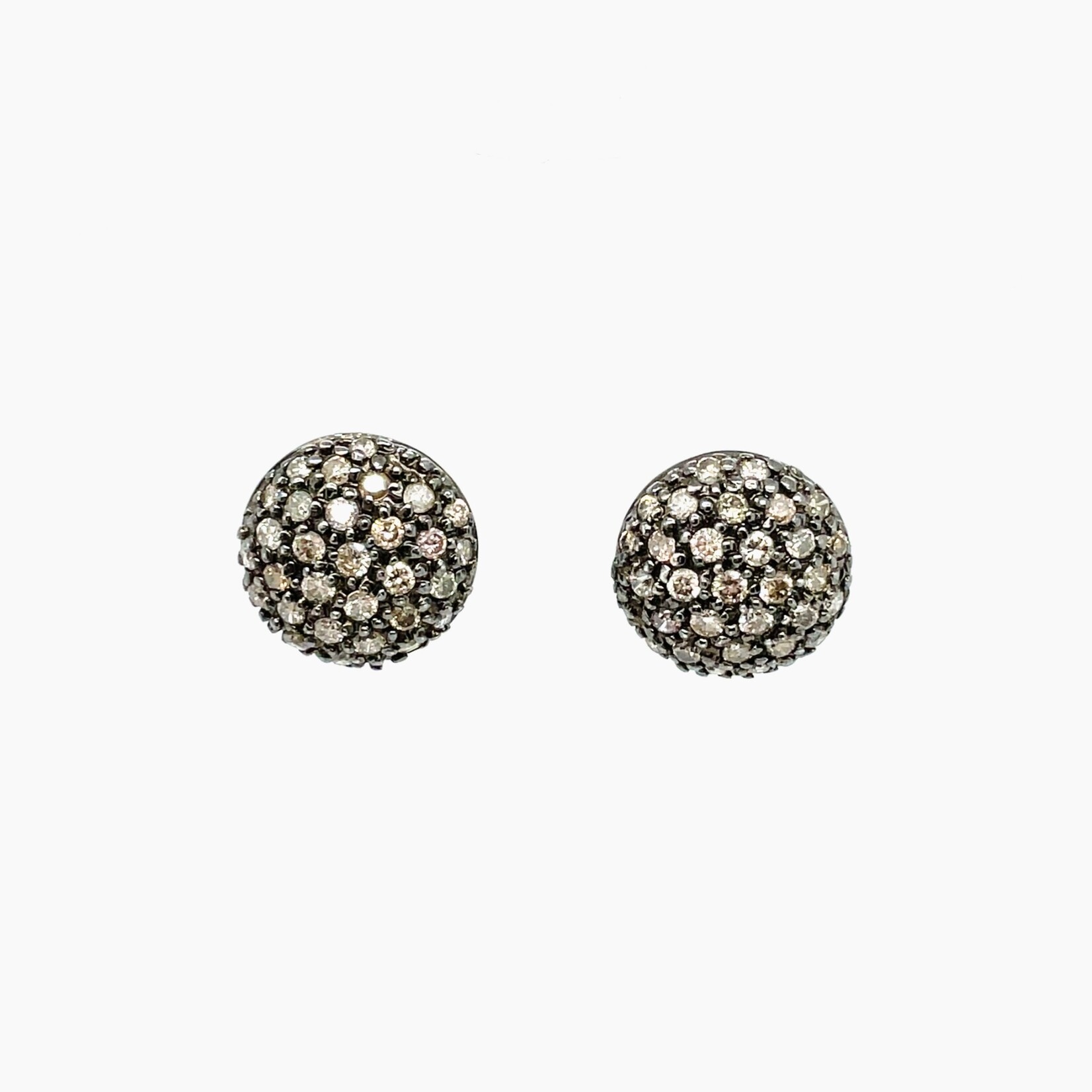 14 Kt  WG Dia Stud Cluster Cognac Earrings .60 Ctw