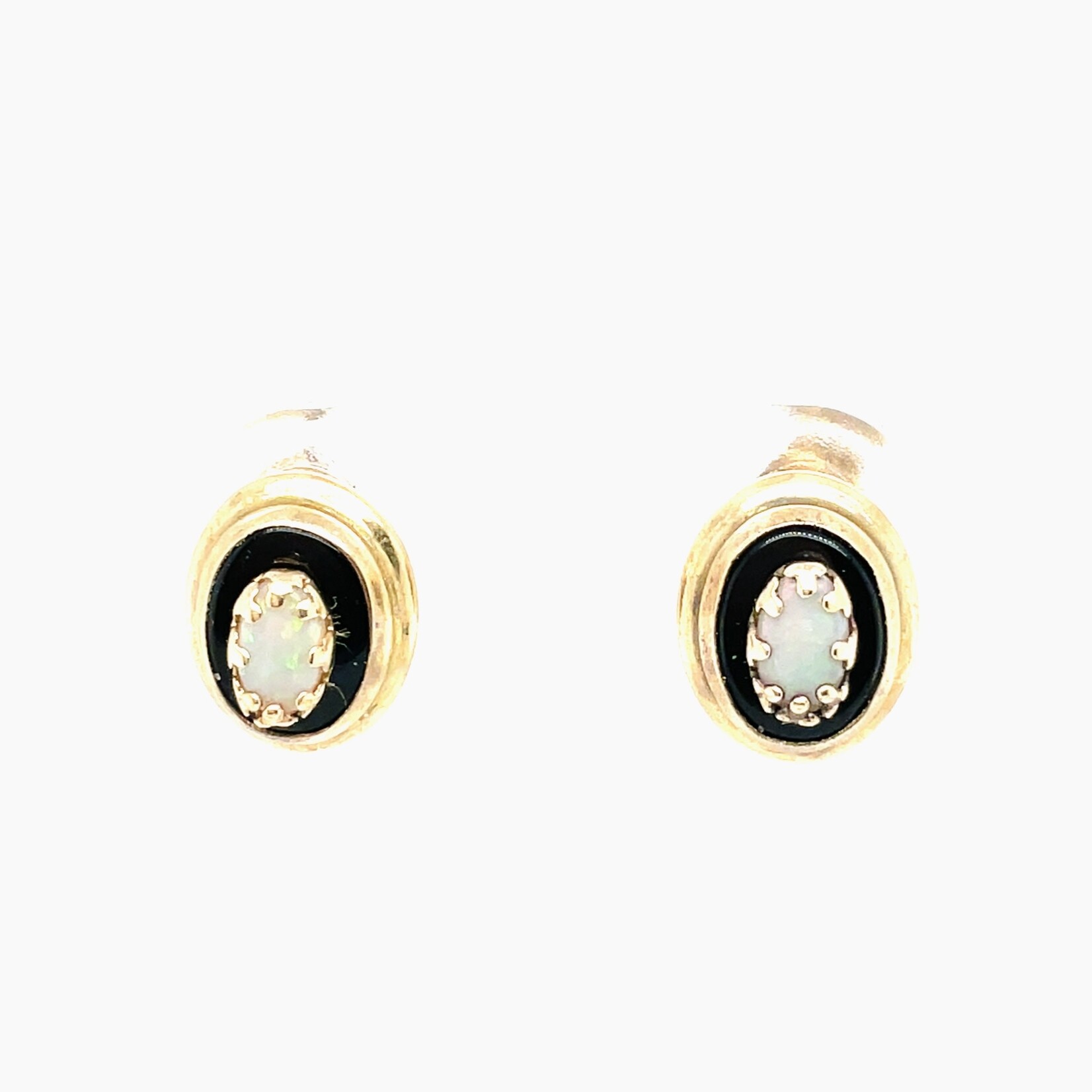 14 Kt YG  Vintage Onyx Opal Stud Earrings