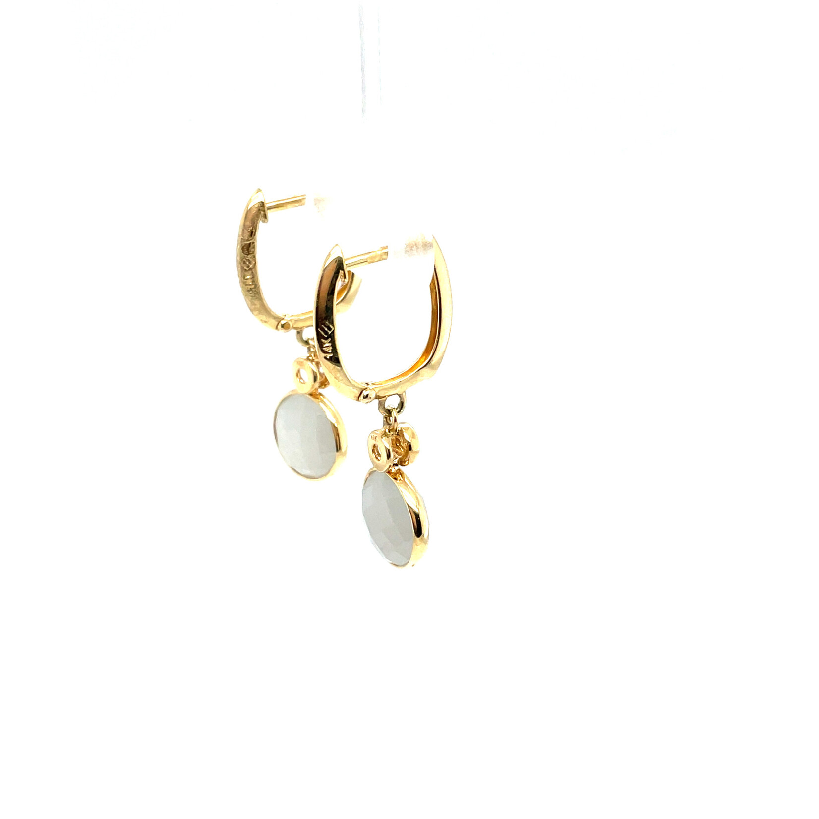 14 Kt Yellow Gold Grey Moonstone Earrings