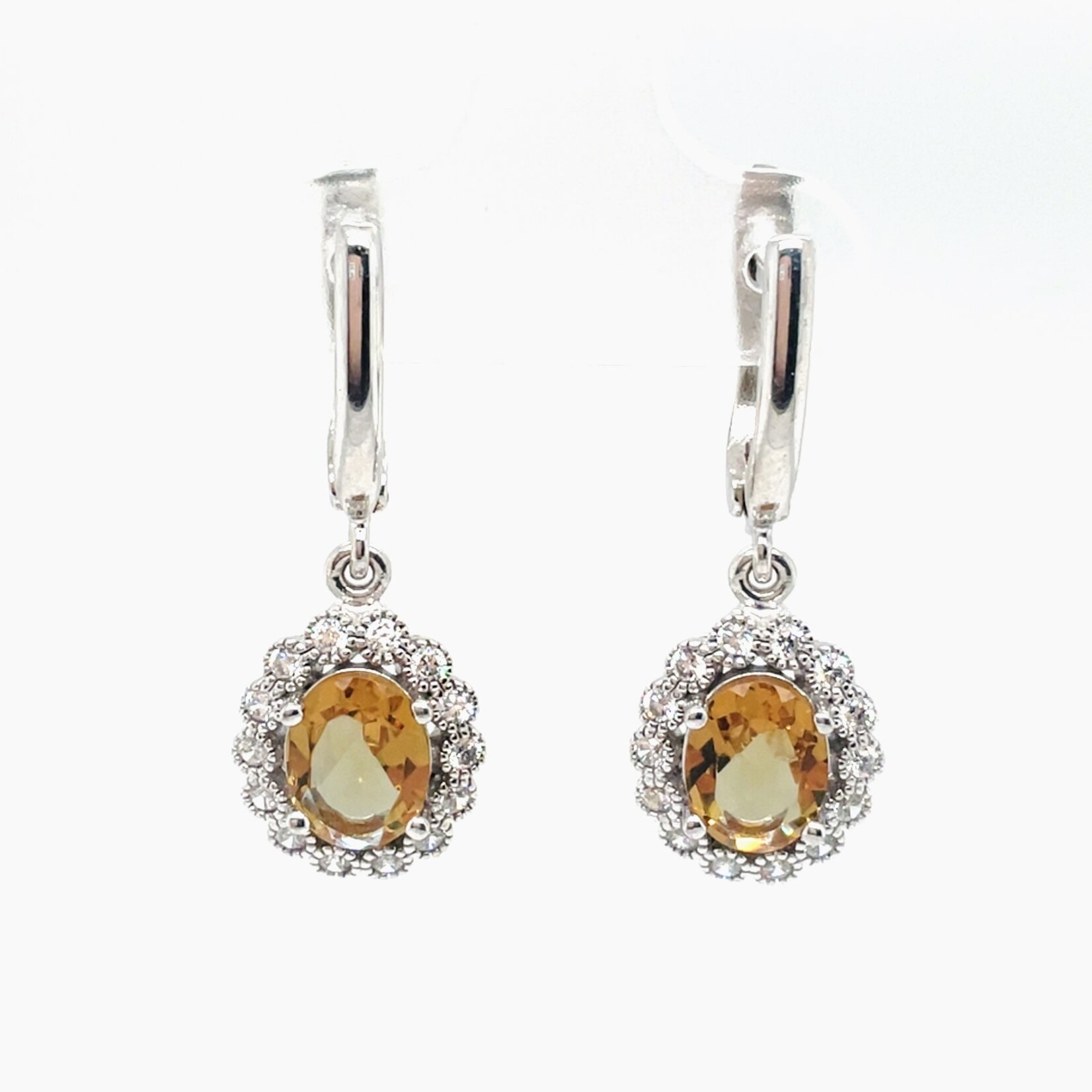 Sterling Silver CZ Rhodium Plated Dangle Earrings