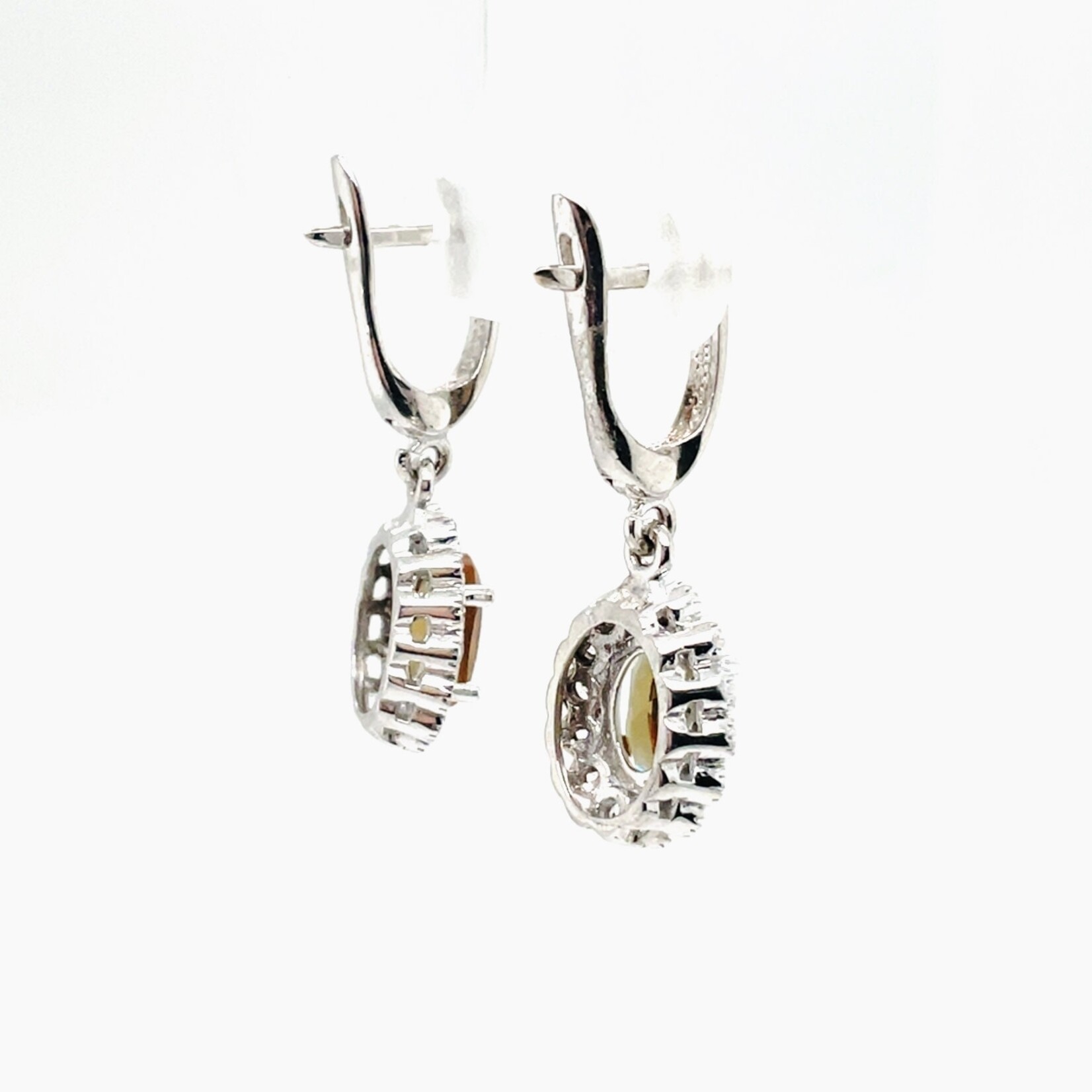 Sterling Silver CZ Rhodium Plated Dangle Earrings