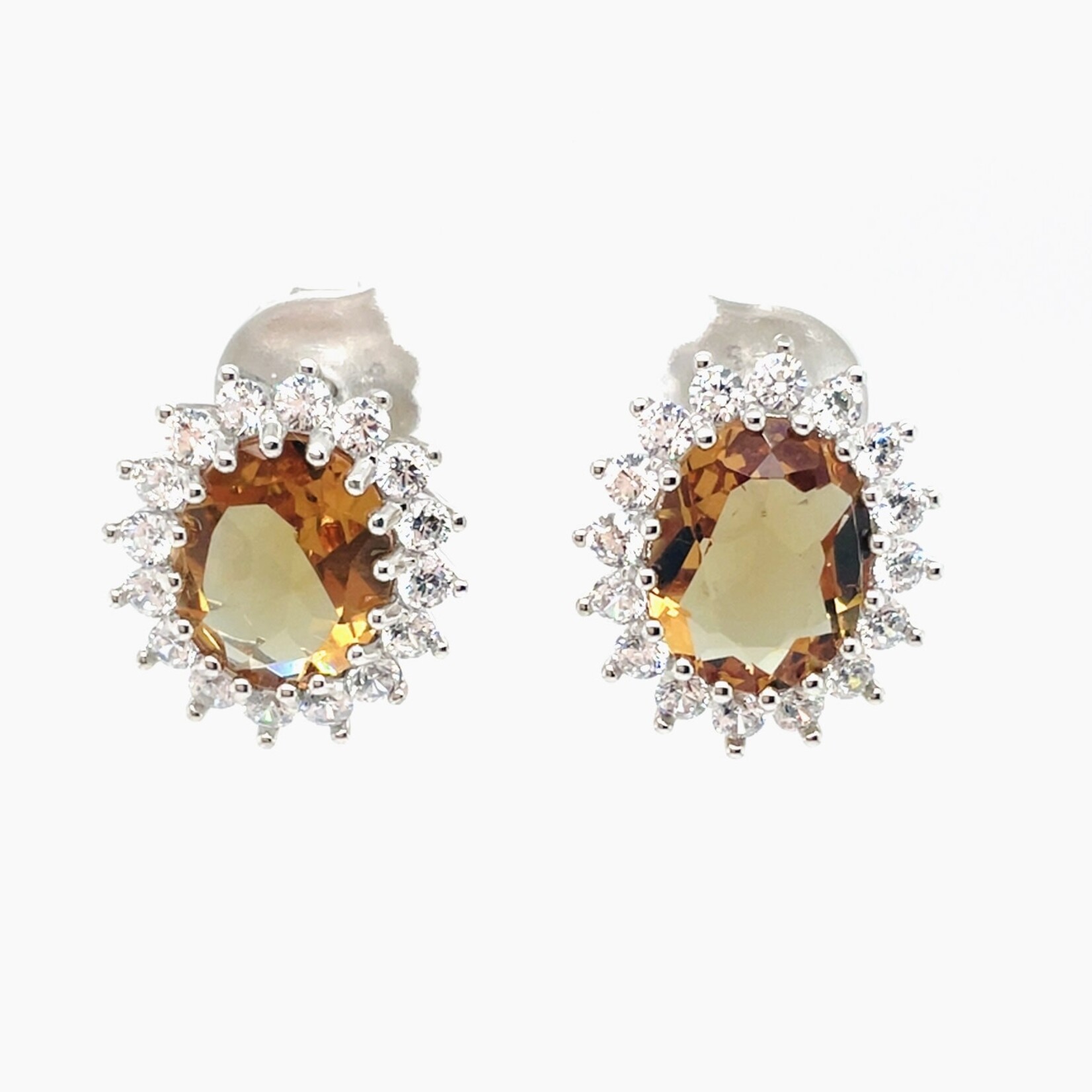 Sterling Silver CZ Rhodium Plated Stud Earrings