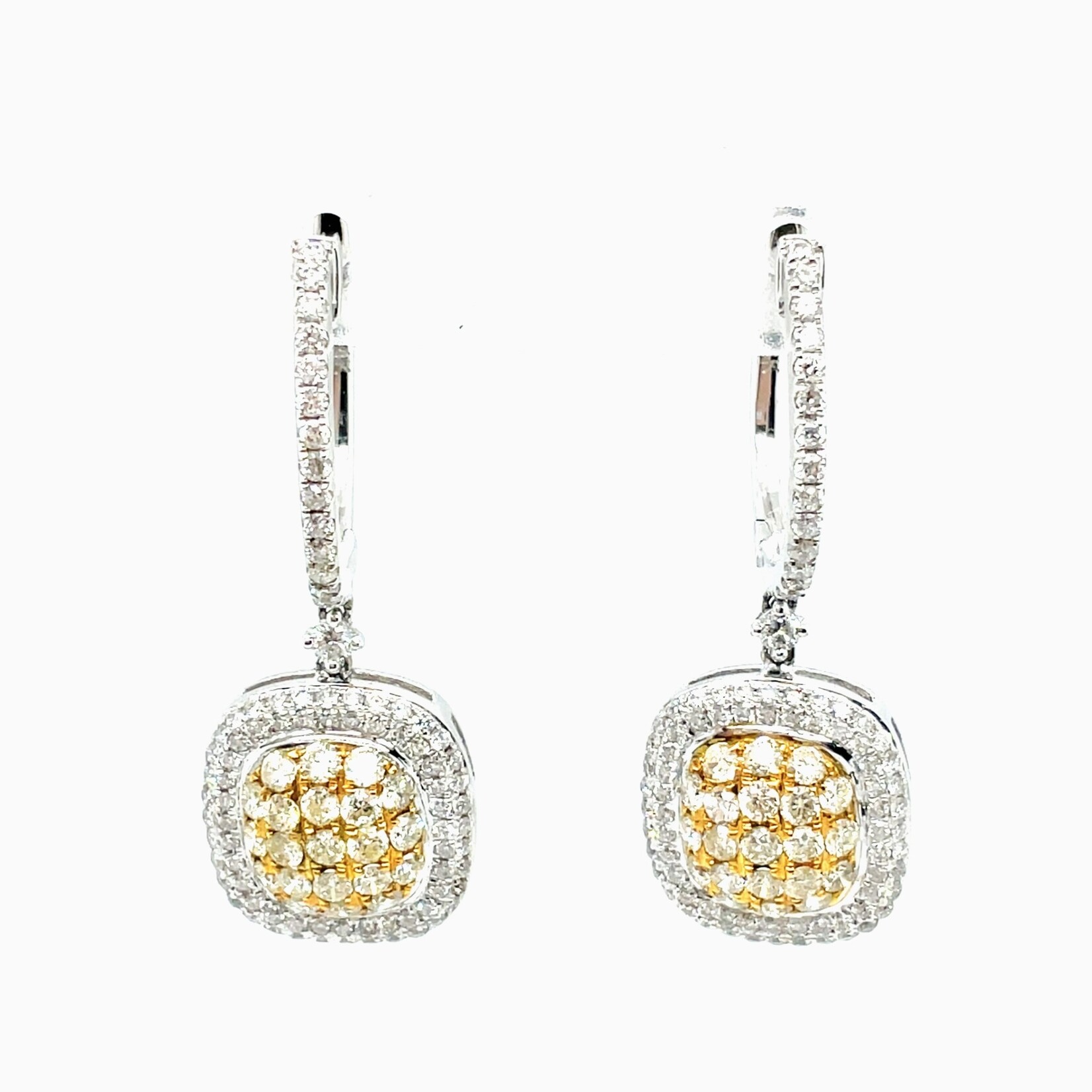 14 Kt Radiant Cut Diamond Dangle Earrings 1.24 Ctw