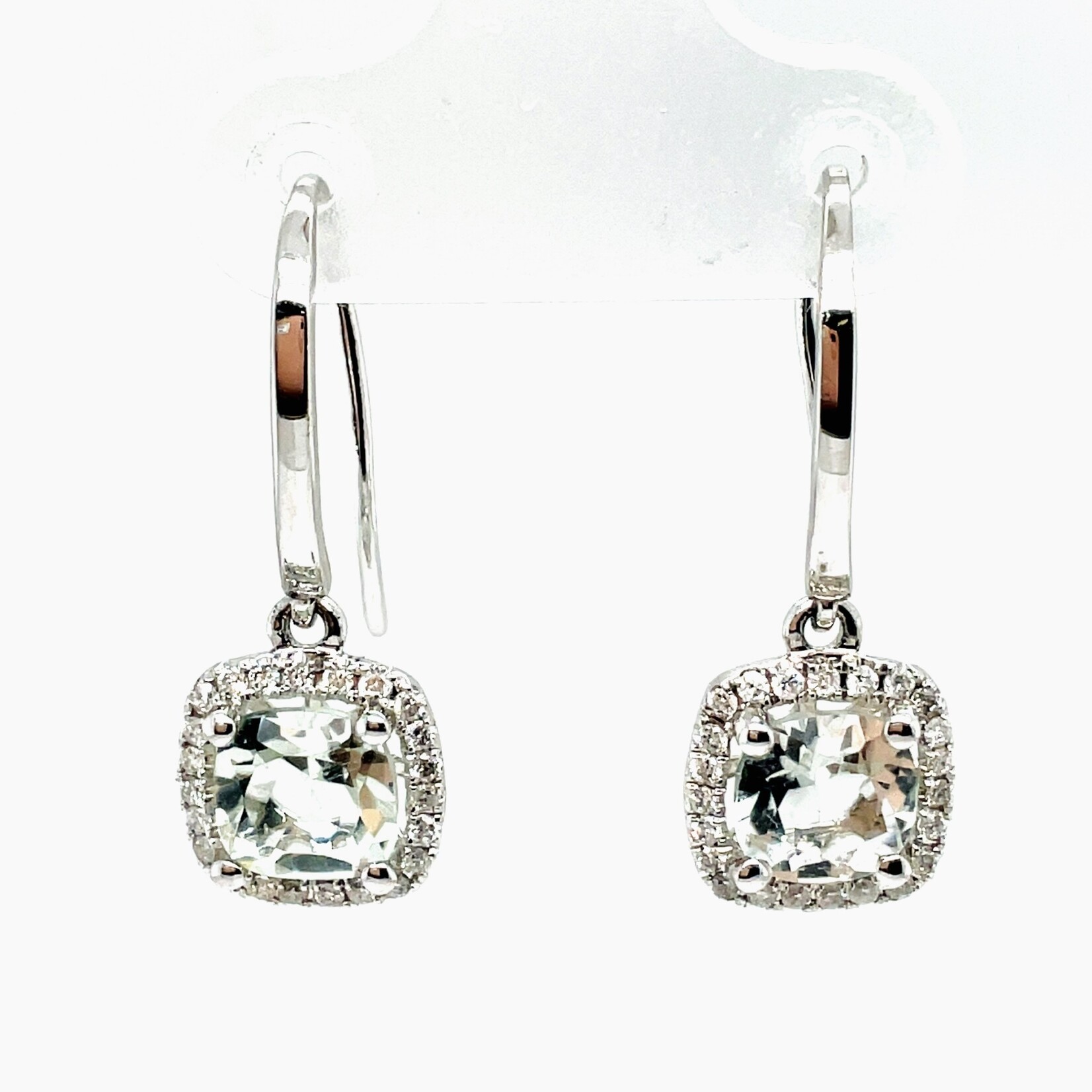 14k white gold Aqua/Diamond Dangle Earrings