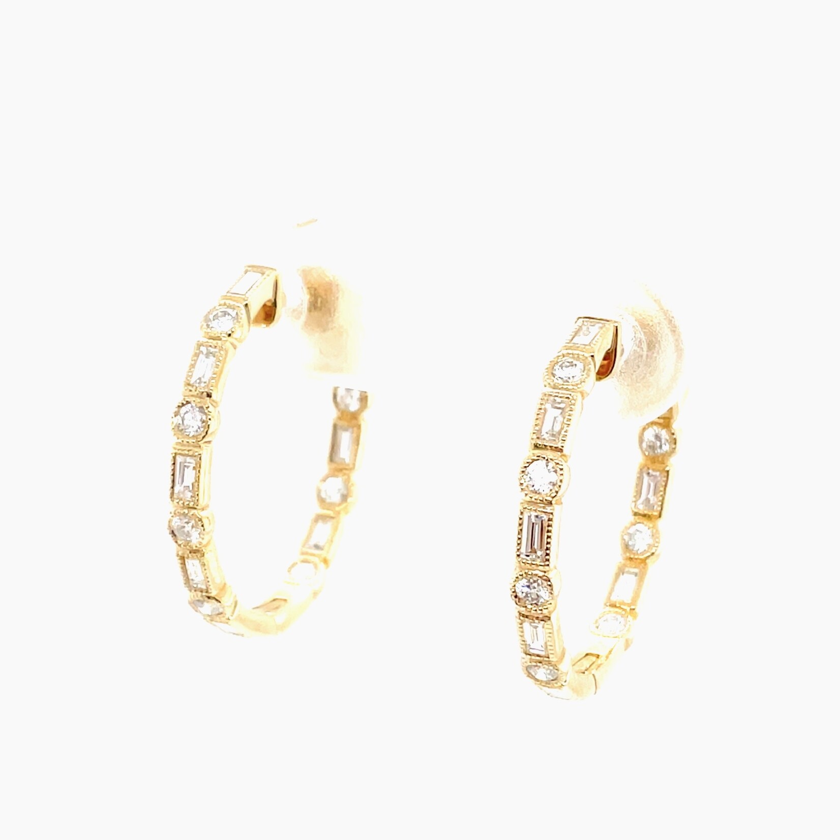 14KY Diamond Hoop Earrings .44 Ctw 14RD 14 Rect D