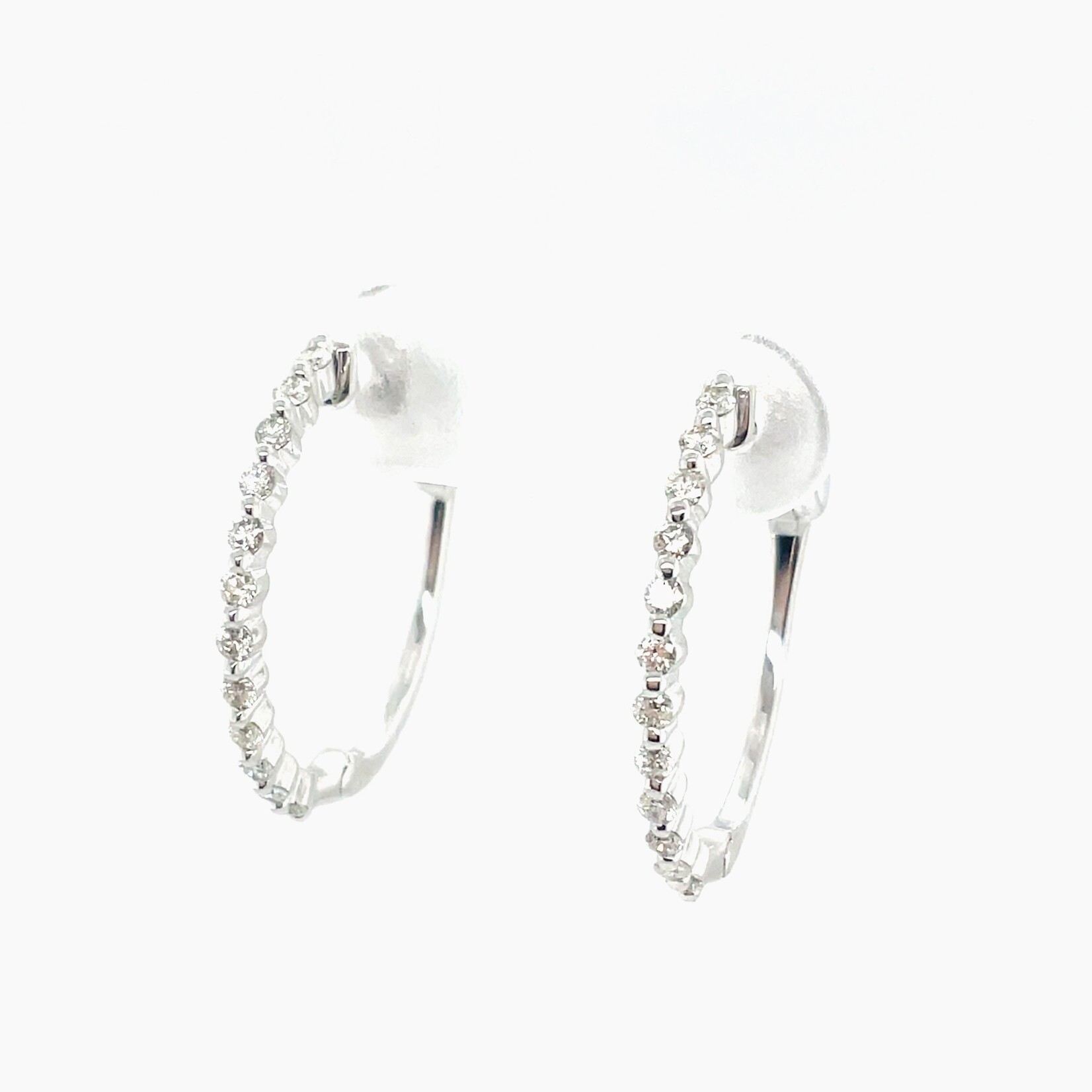 14KW Diamond Hoop Earrings .35 Ctw 24RD 21MM
