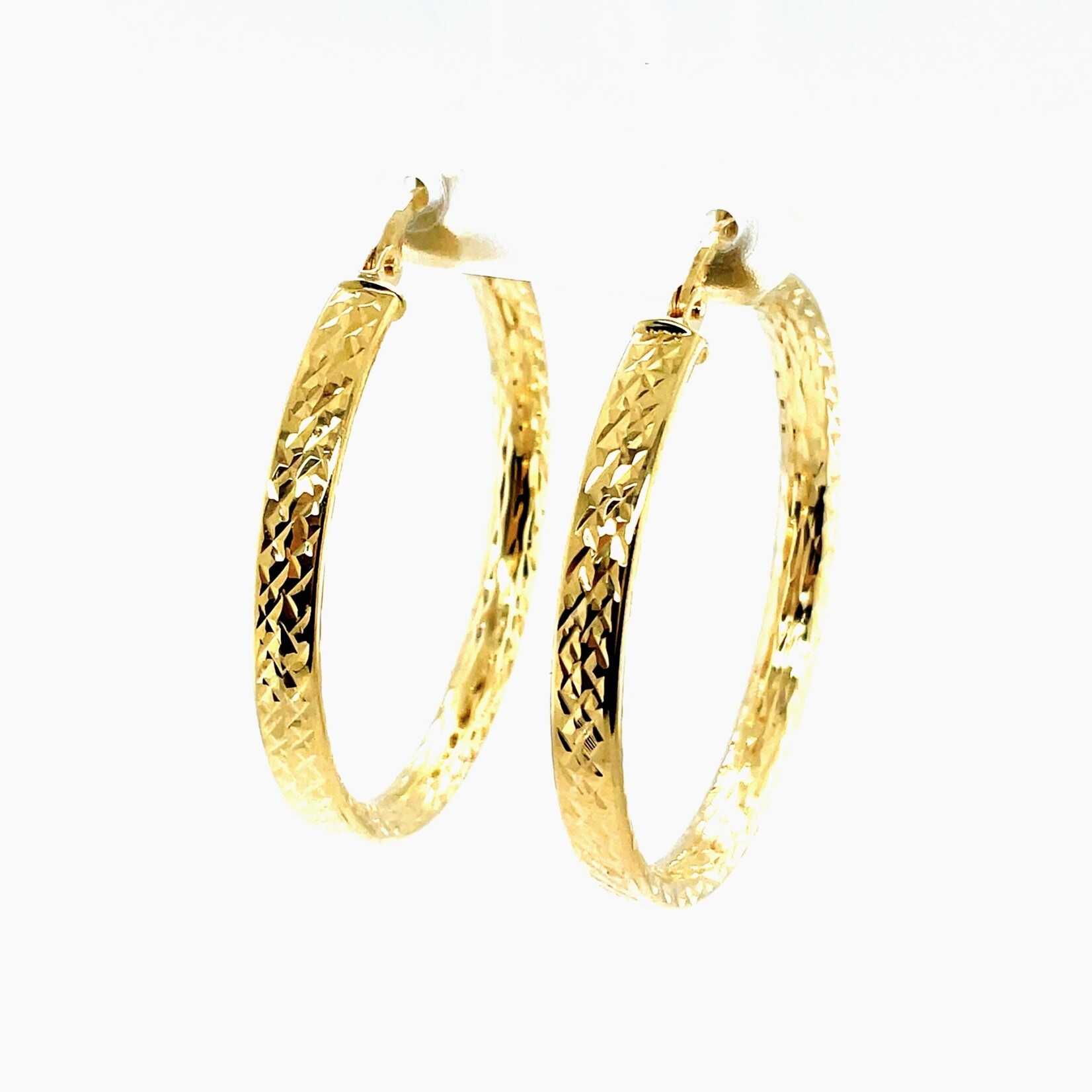 18KY Diamond Cut Hoop Earrings.1.3"