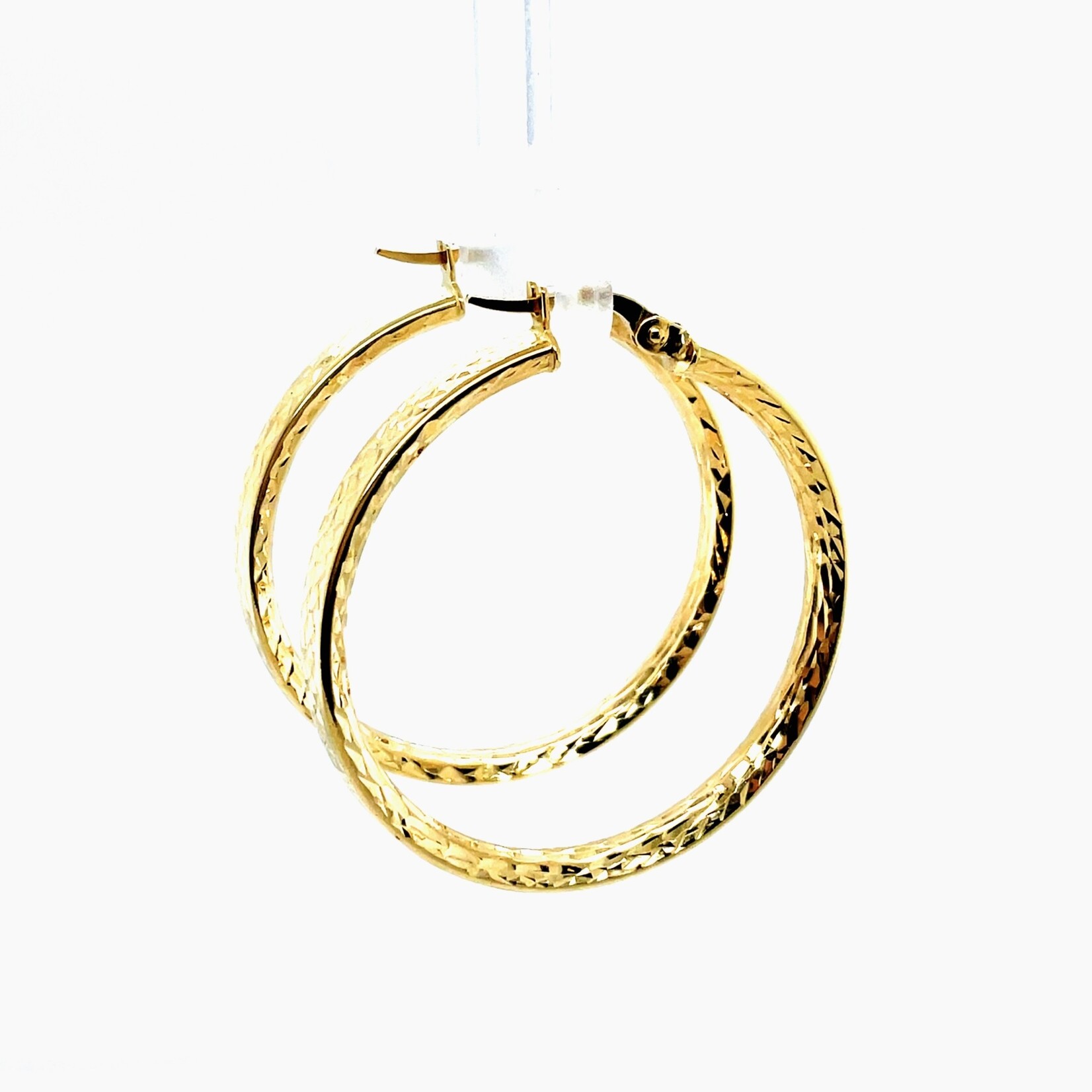 18KY Diamond Cut Hoop Earrings.1.3"