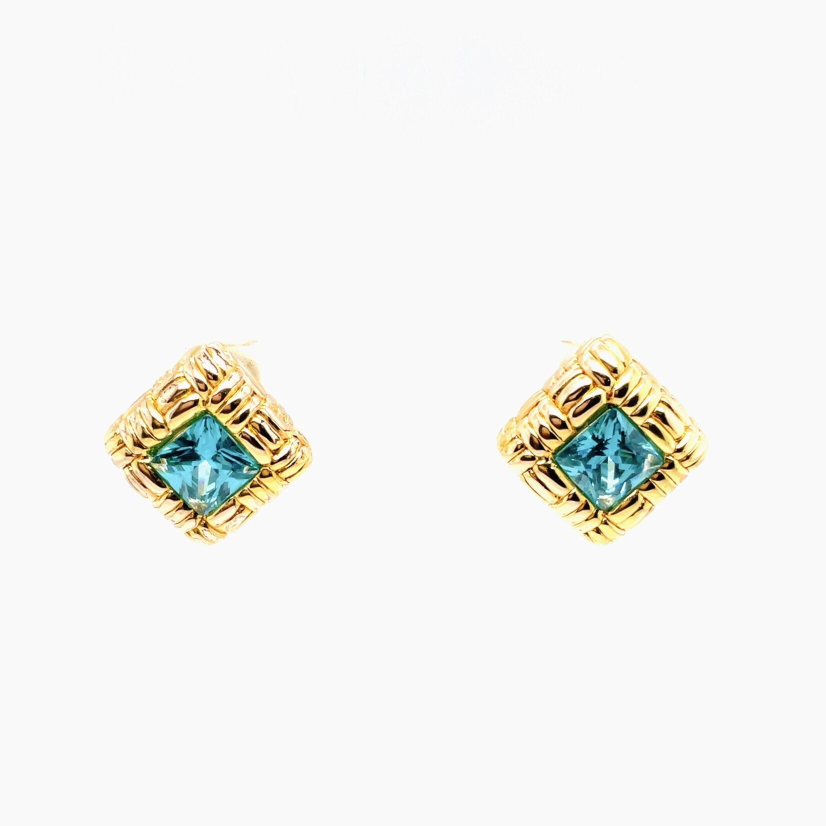 14k yellow gold blue topaz vintage earrings