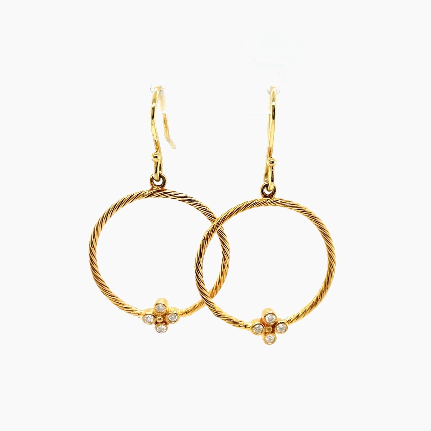 FC Creations 18k Yellow Gold Dangle Hoop Earrings 1" 3.5 Gr.