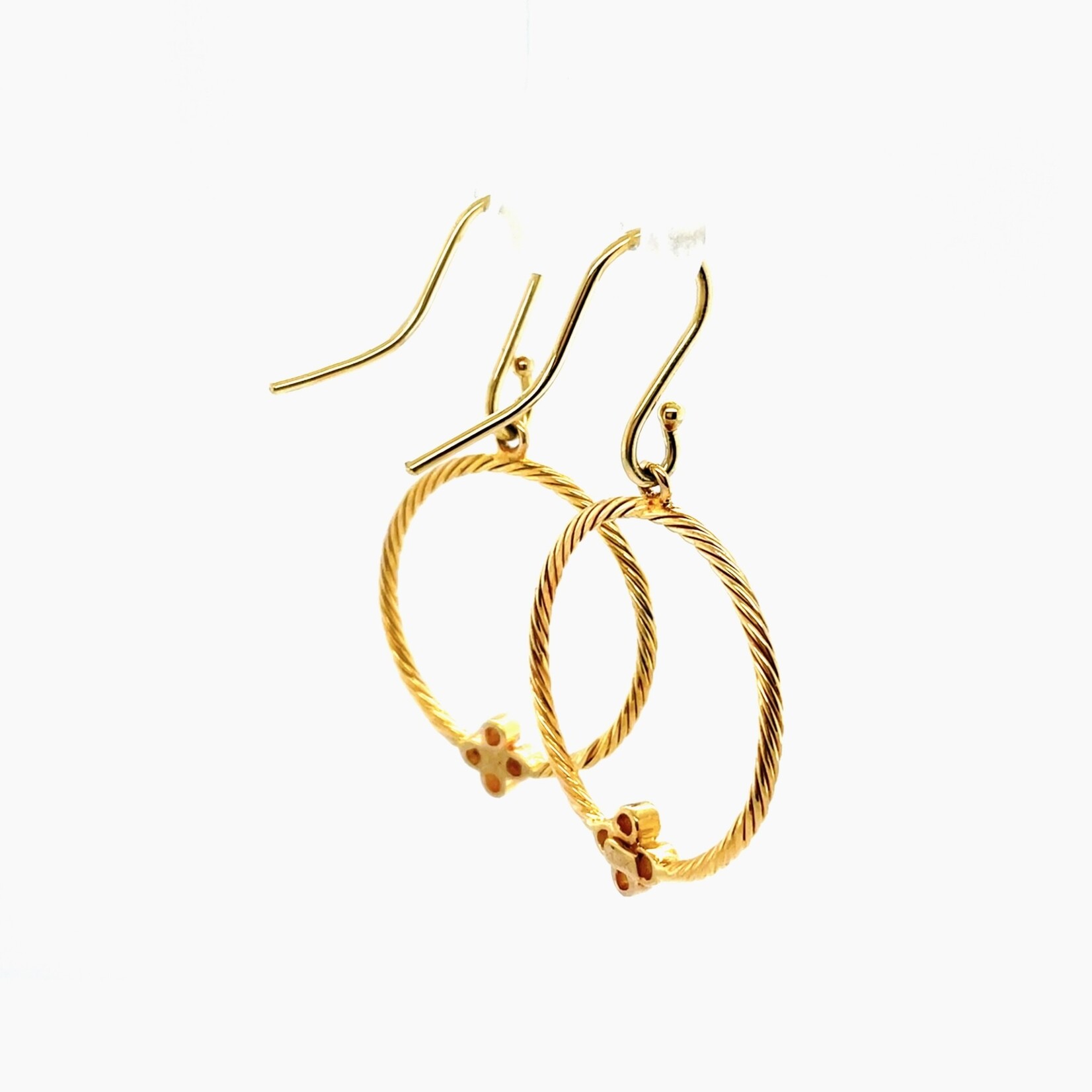 FC Creations 18k Yellow Gold Dangle Hoop Earrings 1" 3.5 Gr.