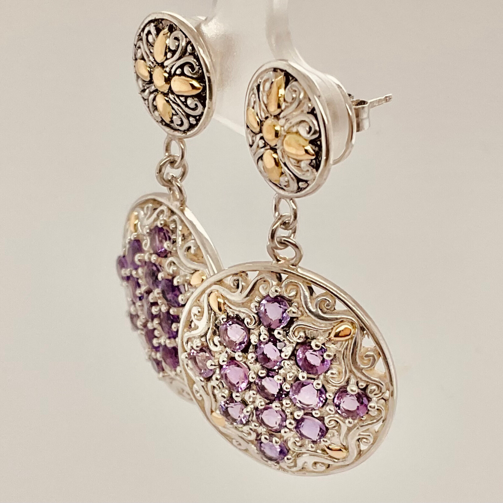 Sterling Silver & Gold 18K Amethyst Earrings
