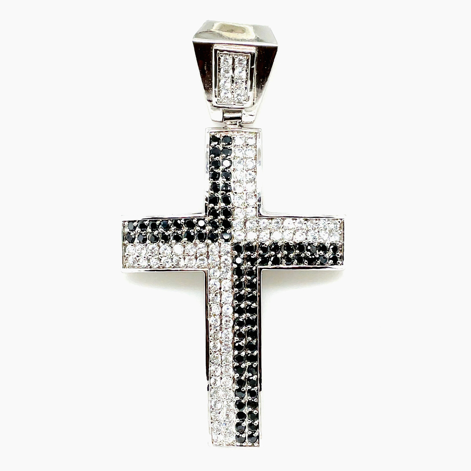 Sterling Silver CZ & Onyx Pave Cross
