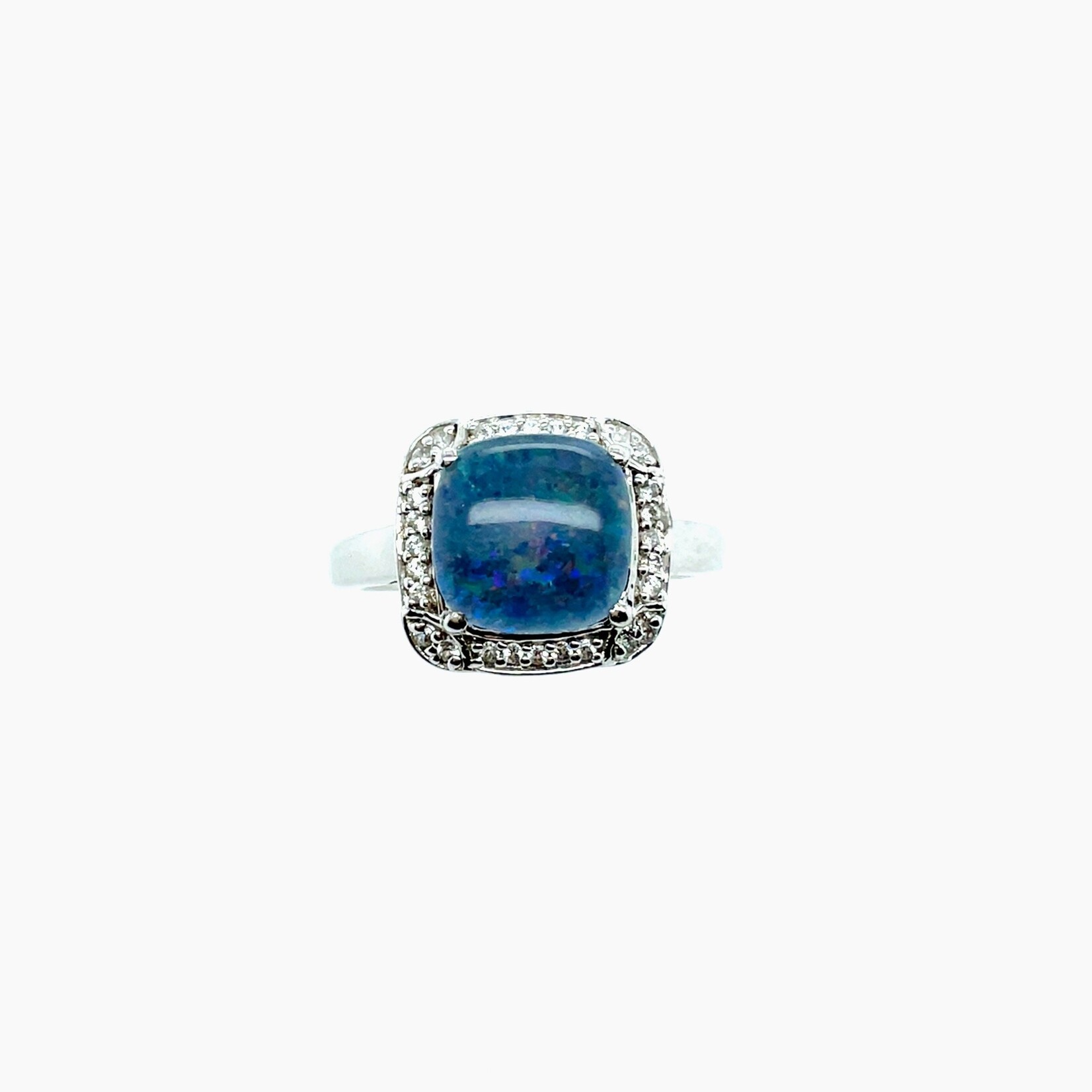 Silver White Opal Ring, Size 7
