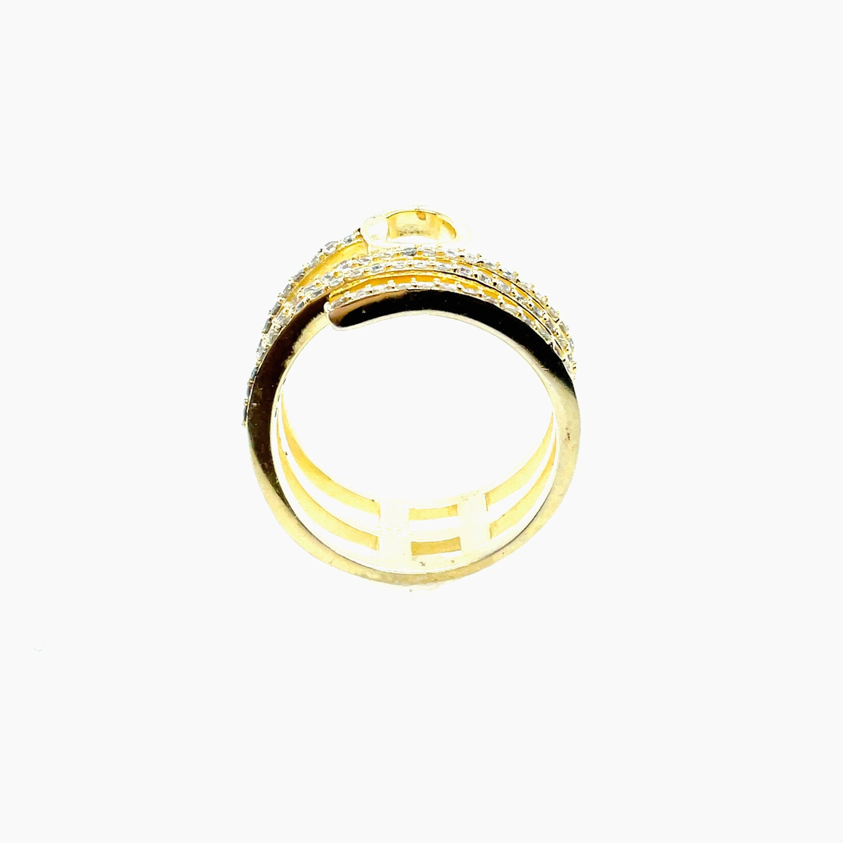 Silver Gold Plated CZ Layered Ring, Size 6.75