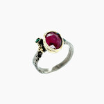 Silver& Ruby Ottoman Style Ring, Size 7.5