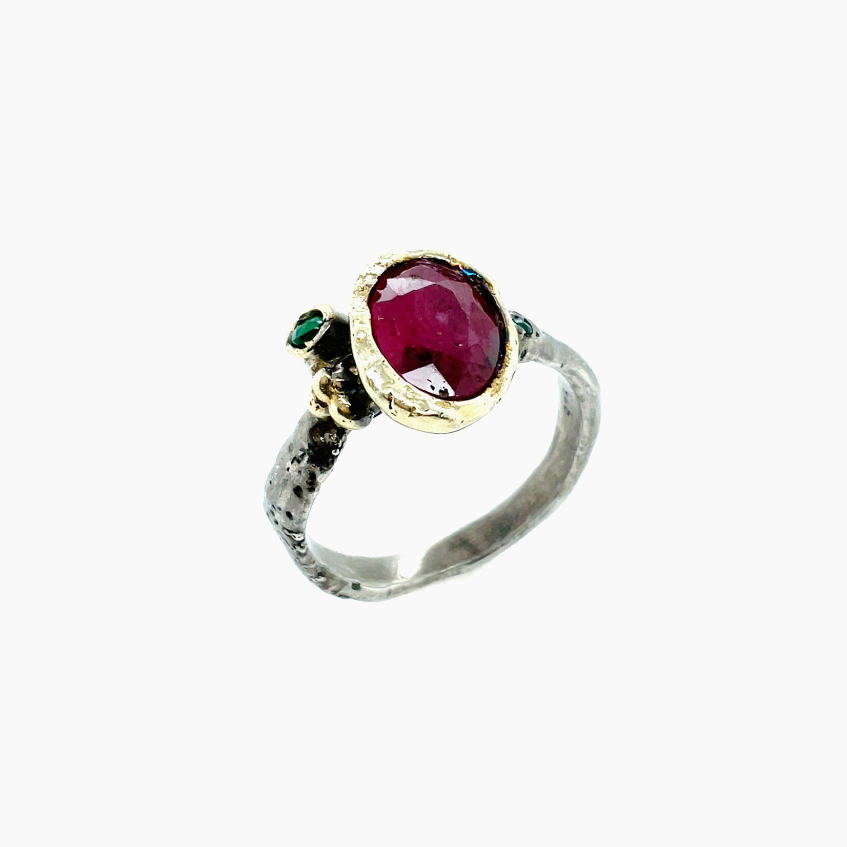 Silver& Ruby Ottoman Style Ring, Size 7.5