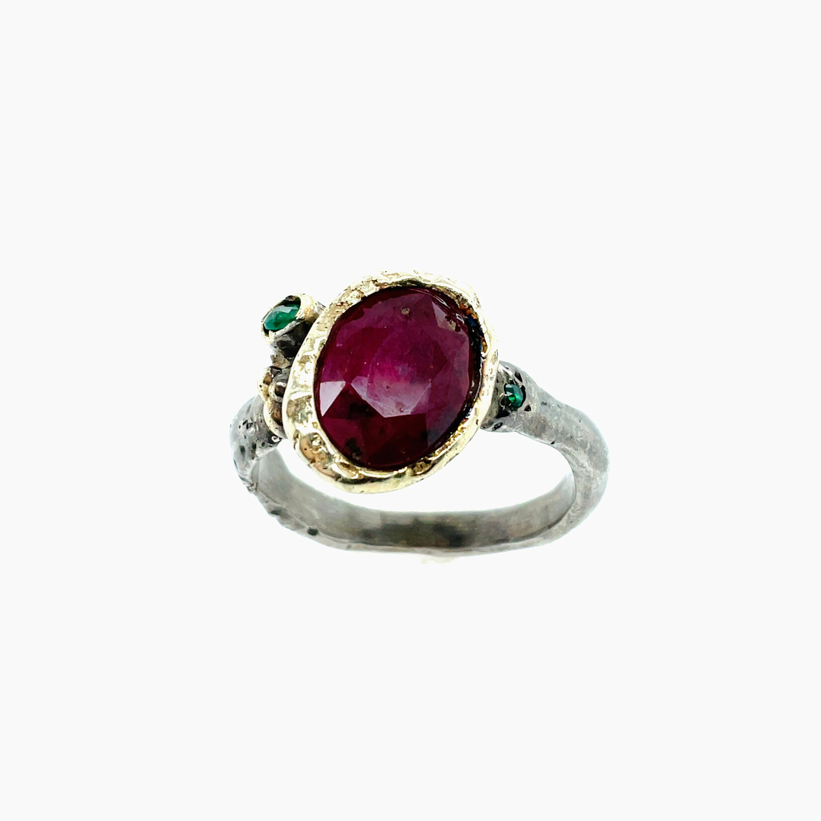 Silver& Ruby Ottoman Style Ring, Size 7.5