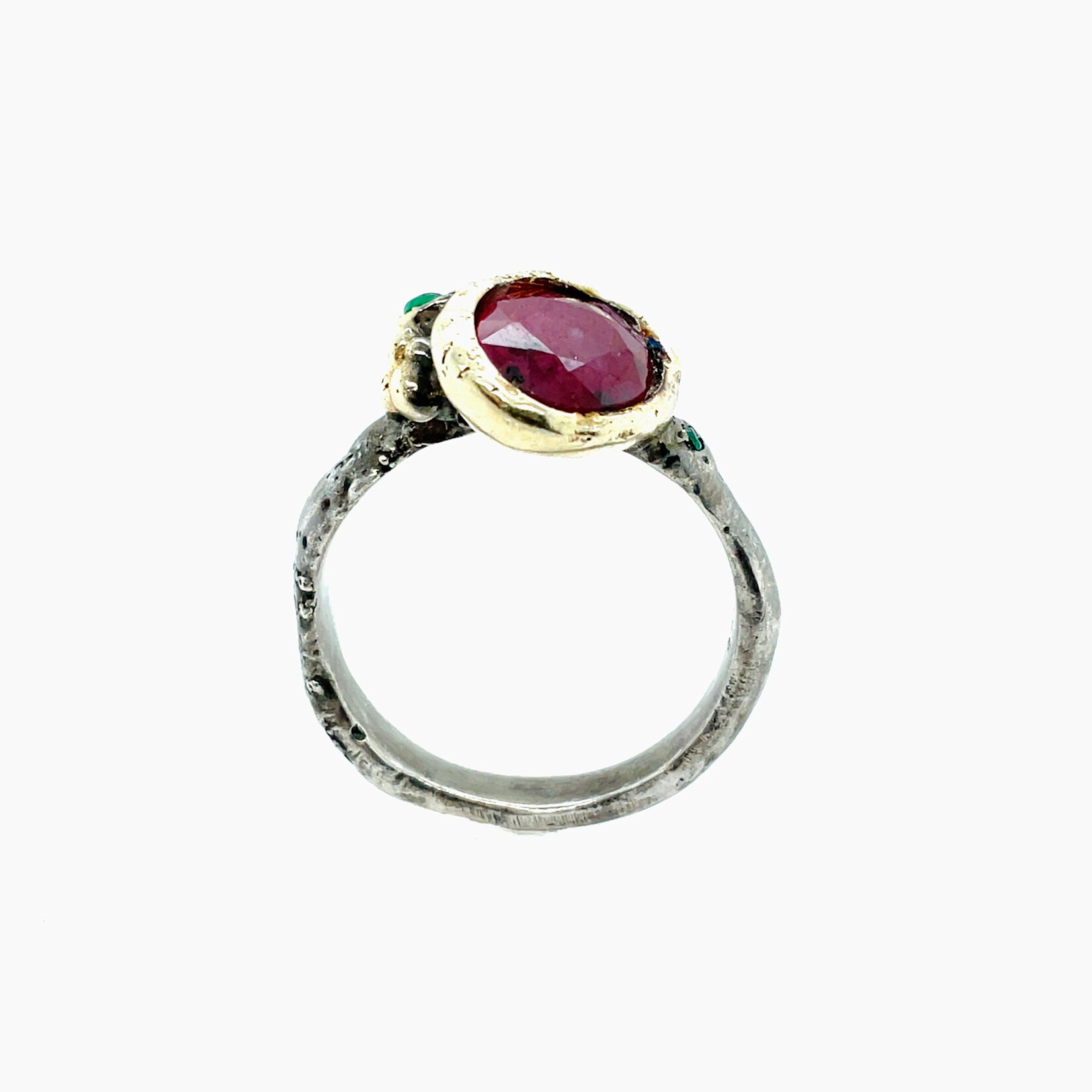 Silver& Ruby Ottoman Style Ring, Size 7.5
