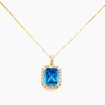 Silver Gold Plated Blue Stone Necklace, 16"