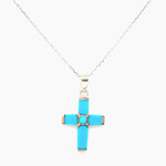 Vintage Turquoise Sterling Silver Cross  Necklace, 18"