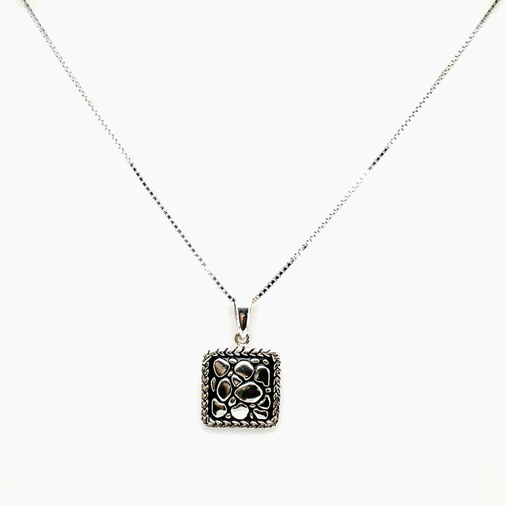 Silver Square Pendant Necklace, 18"