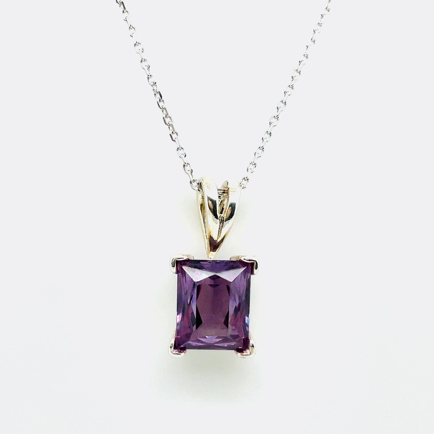 .925 Emerald Cut Amethyst Rhodium Plated Necklace
