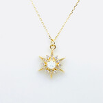 .925 Gold Plated White Opal Sunburst CZ Necklace