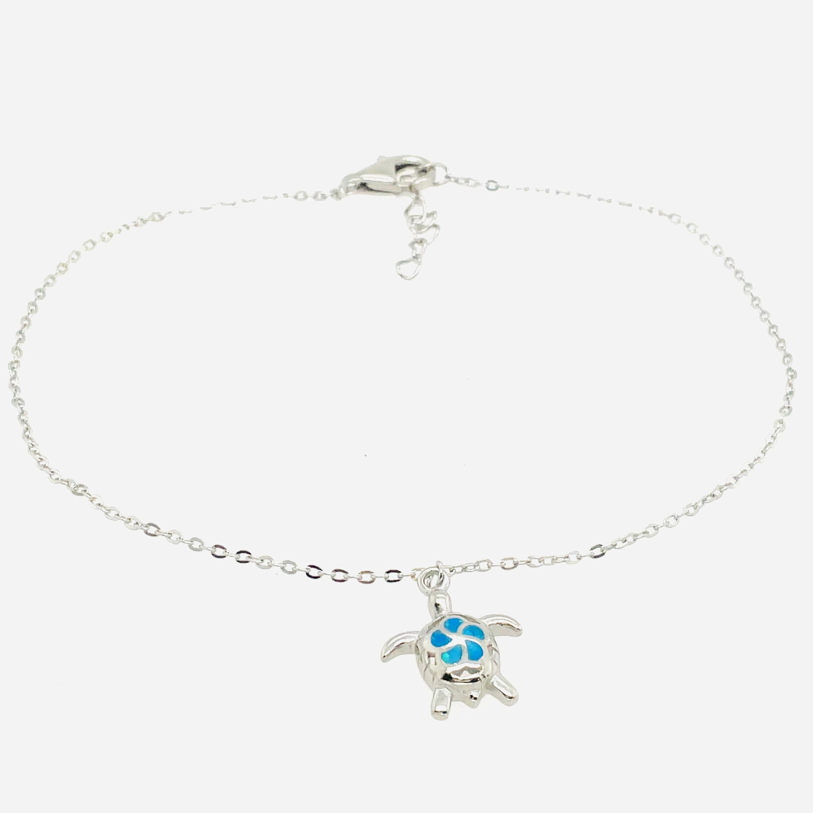 Sterling Silver Blue Inlay Opal Turtle Anklet