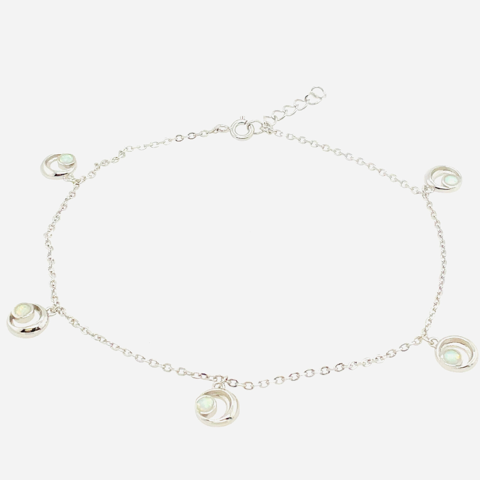 .925 Crescent Moon White Opal Anklet