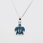 Sterling Silver Blue Inlay Opal Flat Tortoise Necklace