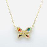 Sterling Silver Gold Plated Rainbow CZ Butterfly Necklace