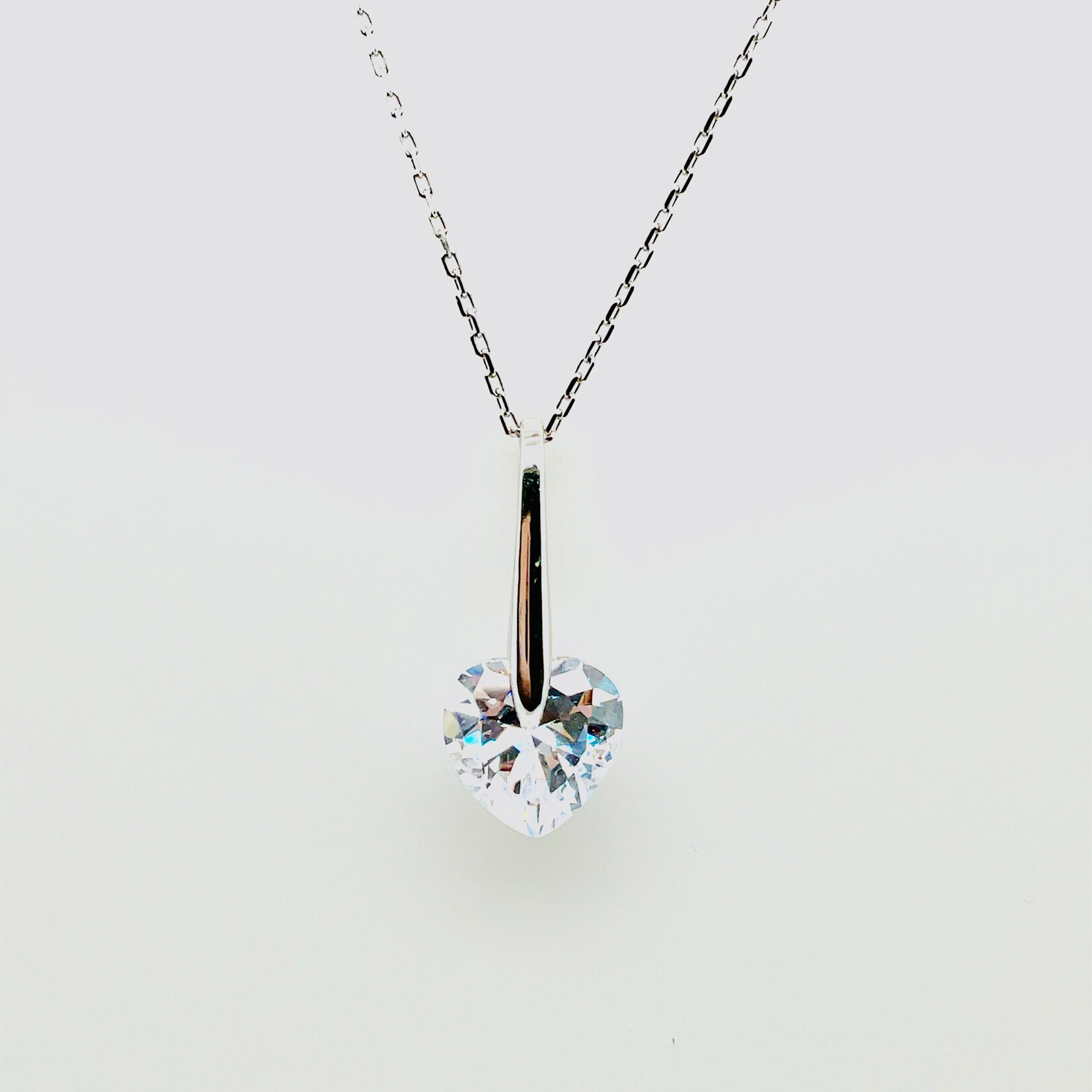 Sterling Silver 10mm Heart CZ Necklace