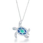 Sterling Silver White Inlay Opal Small Turtle Pendant