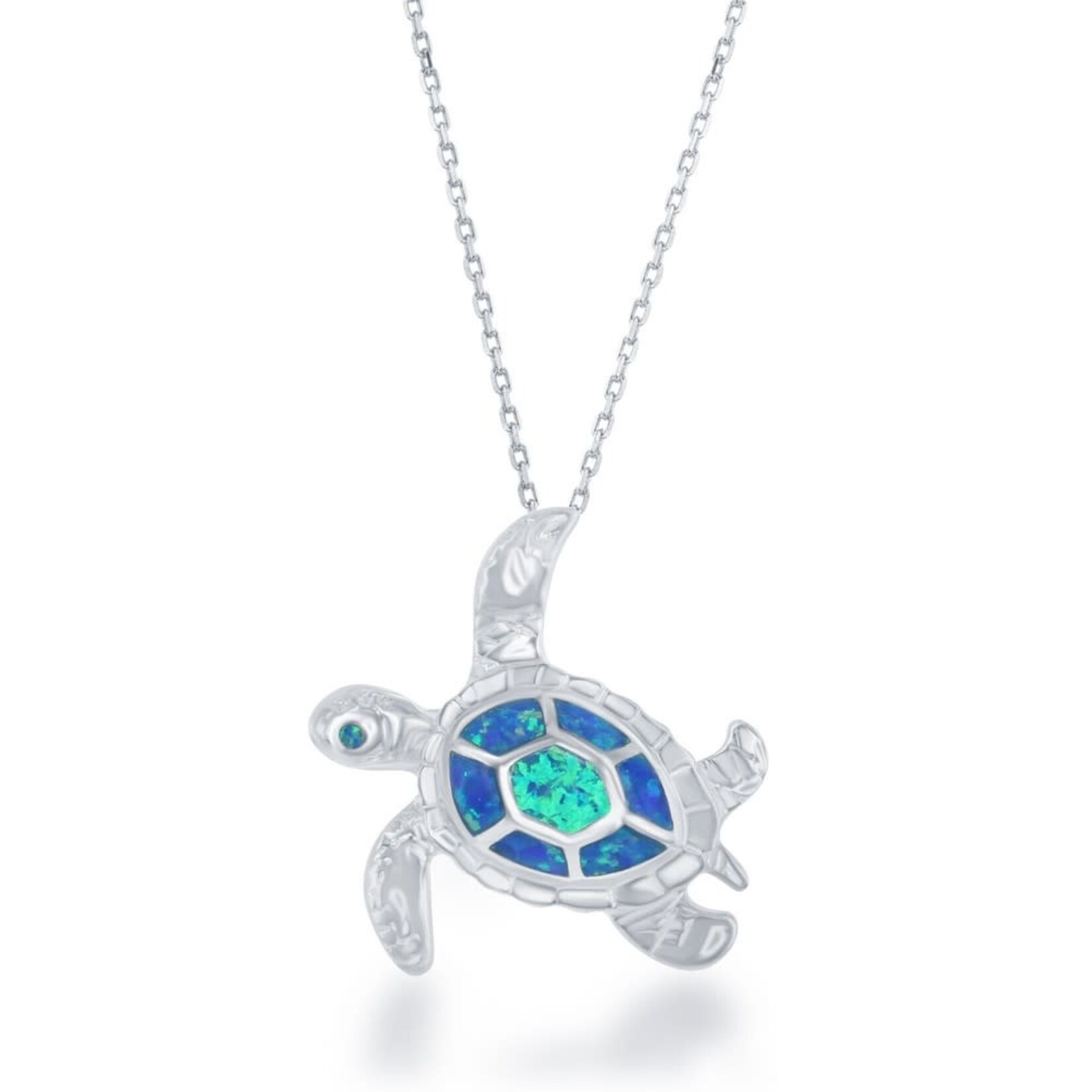 Sterling Silver White Inlay Opal Small Turtle Pendant