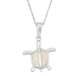 Sterling Silver Blue Inlay Opal Turtle Necklace