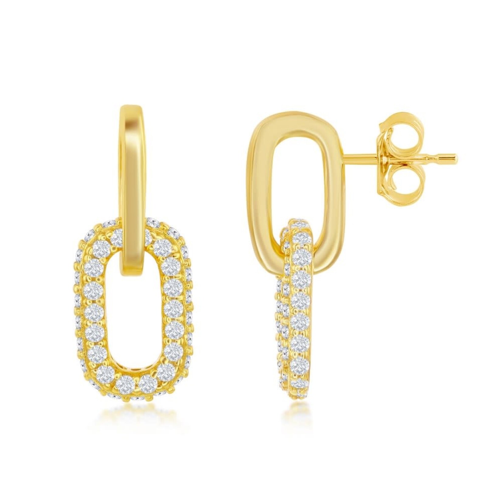 Gold Plated Sterling Silver Micro Pave CZ Paperclip Earrings