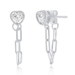 Sterling SilverHeart CZ Paperclip Stud Earrings