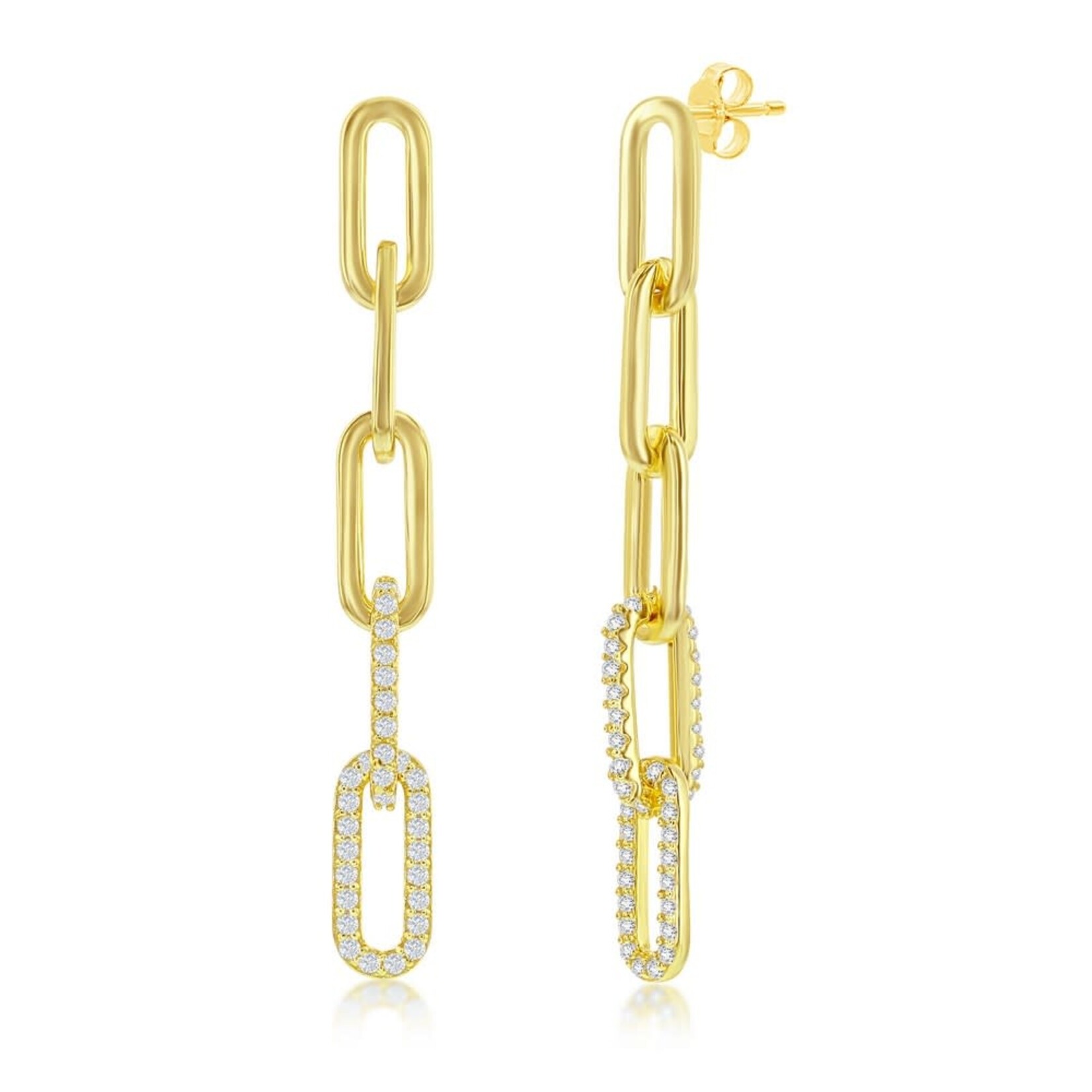 Gold Plated Sterling Silver CZ Paperclip Earrings