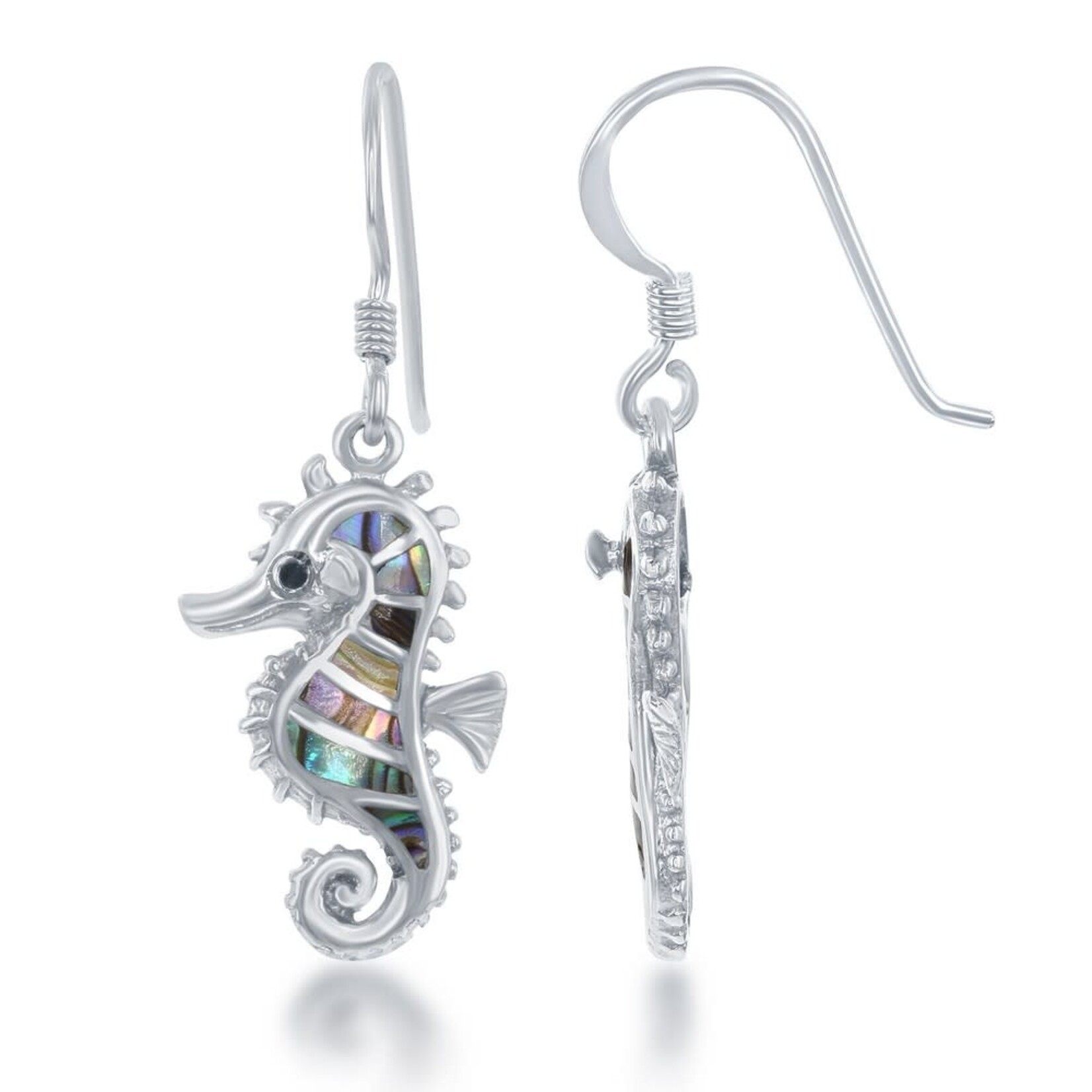 Sterling Silver Black Abalone Seahorse Earrings