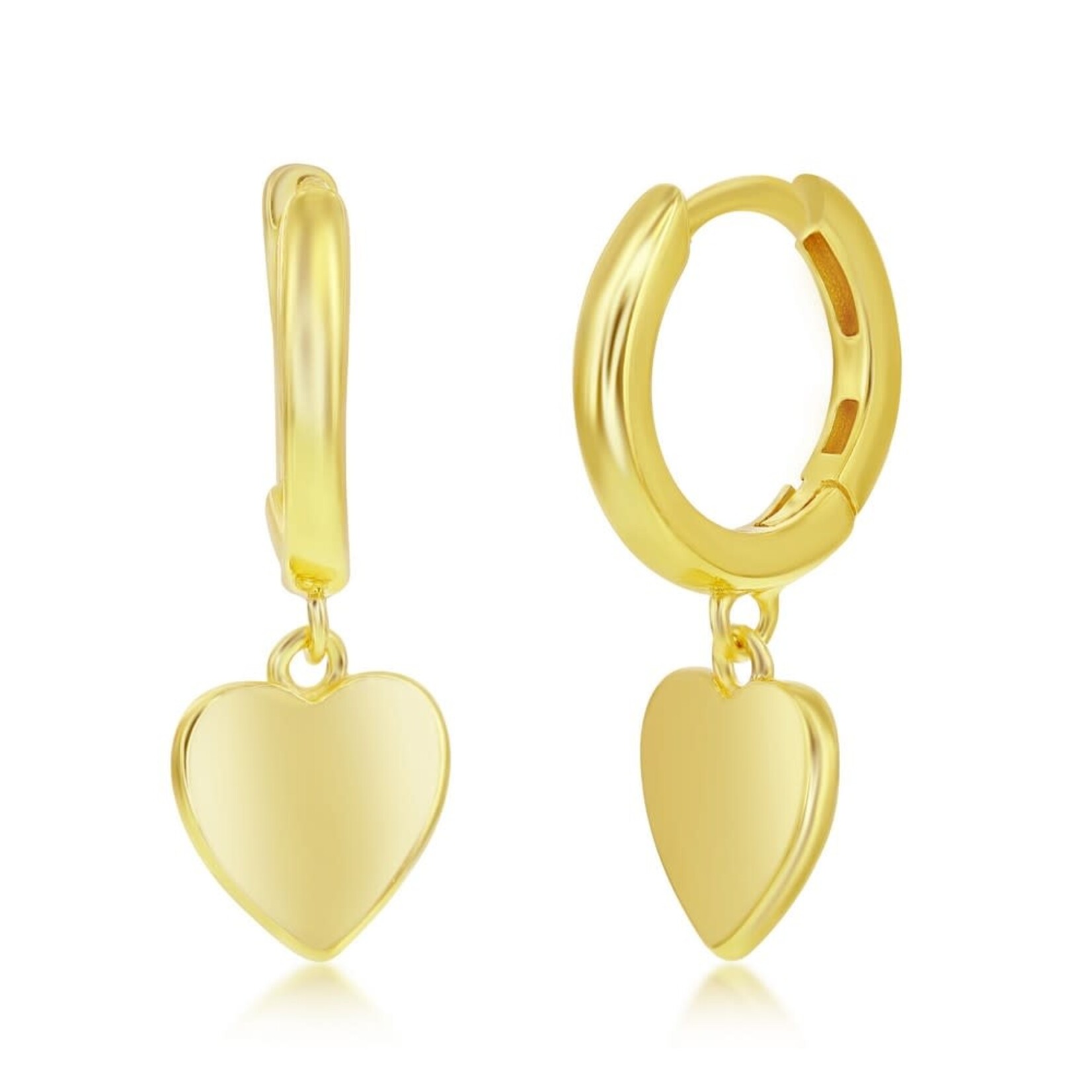 Gold Plated Sterling Silver Heart Charm Huggie Earrings