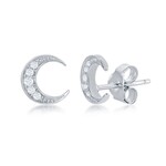 Sterling Silver CZ Small Crescent Moon Earrings