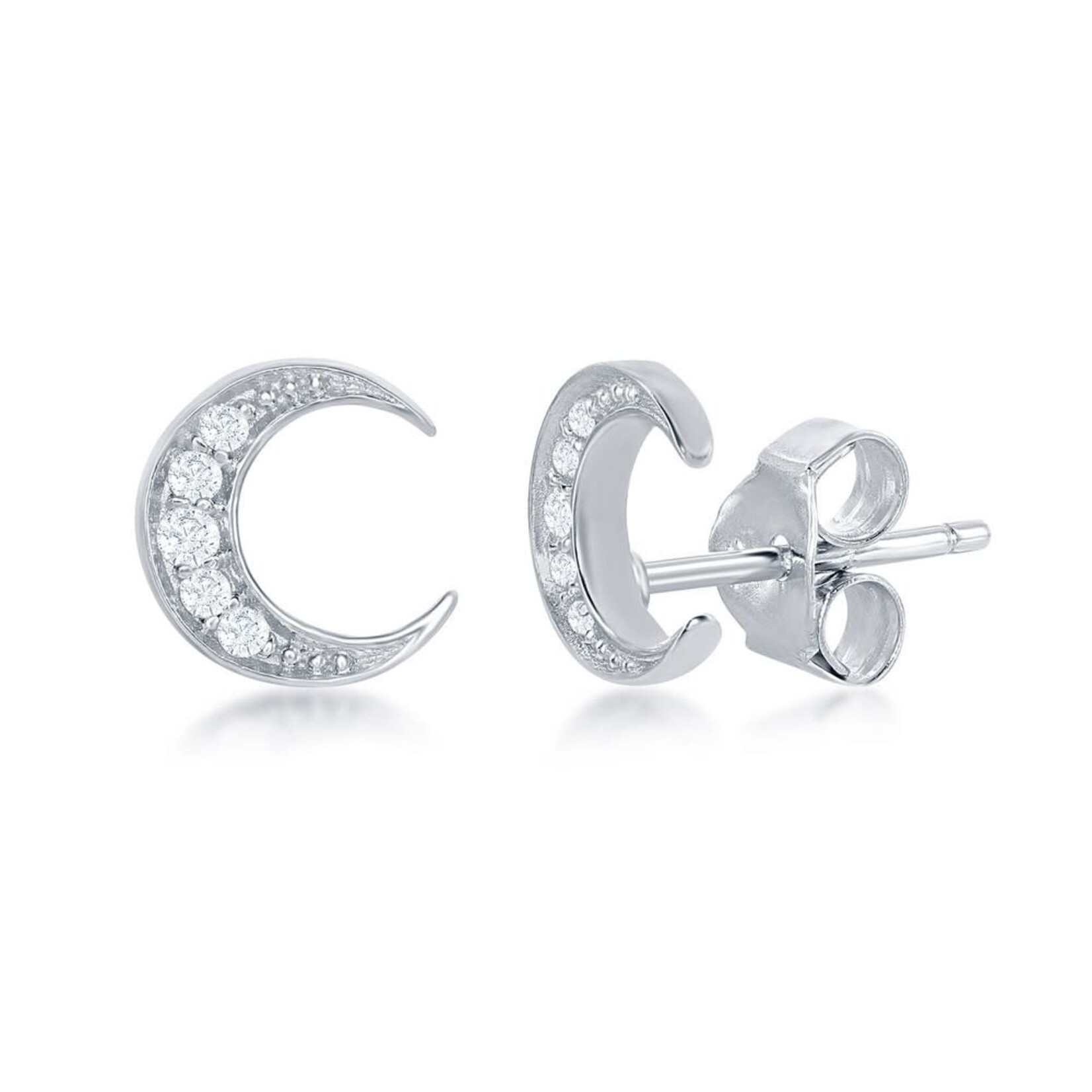 Sterling Silver CZ Small Crescent Moon Earrings