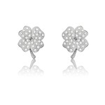 Sterling SilverWhite Enamel 4-Leaf Crystals Earrings