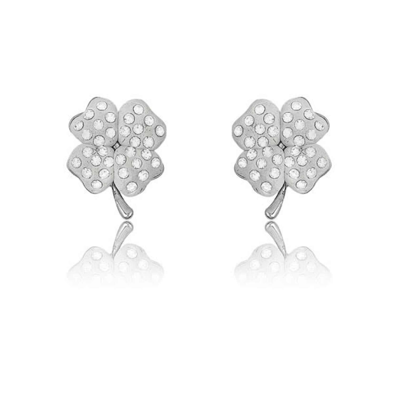 Sterling SilverWhite Enamel 4-Leaf Crystals Earrings