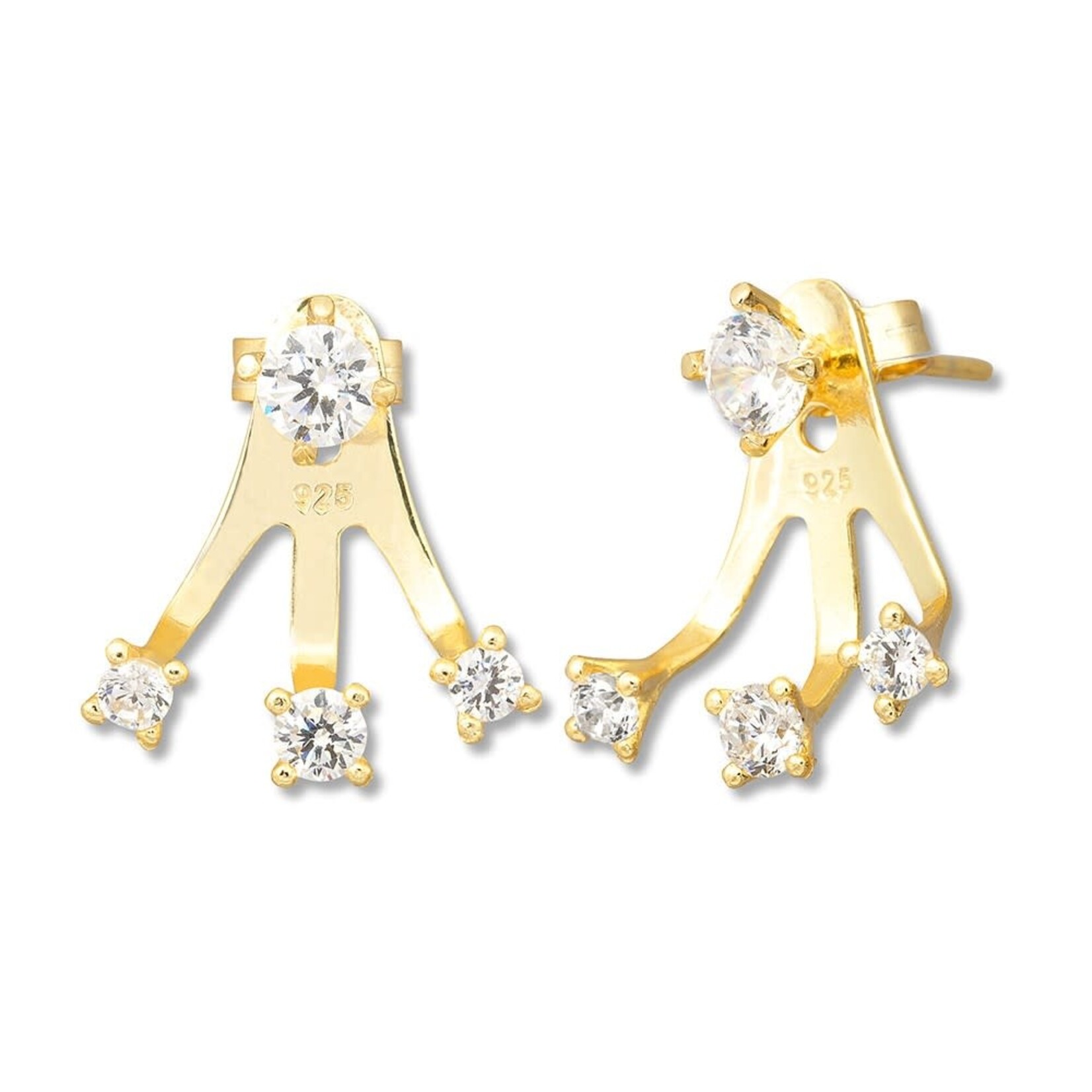 Sterling Silver GP CZ Prong Set Triple CZ Back Earrings