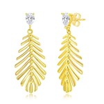 Gold Plated S/S Cut-Out Leaf w/ Pear CZ Earrings